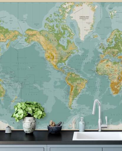 Fondo de pantalla azul, verde y marrón del mapa del mundo central de América Fondo de pantalla azul, verde y marrón del mapa del mundo central de América