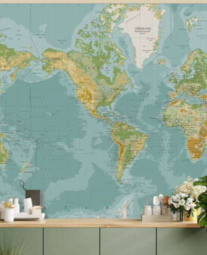 Papel de parede azul, verde e marrom do mapa mundial da América Central