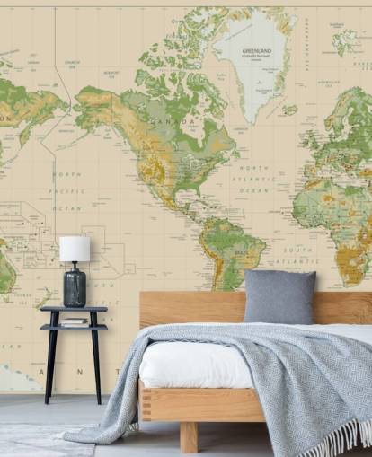 Naturally Shaded World Map Wallpaper