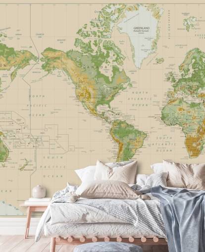 Naturally Shaded World Map Wallpaper
