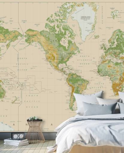 Naturally Shaded World Map Wallpaper