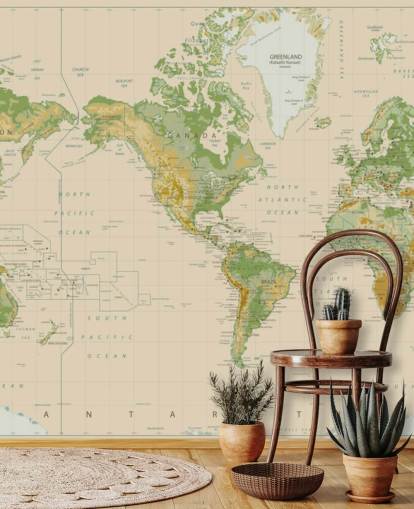 Naturally Shaded World Map Wallpaper