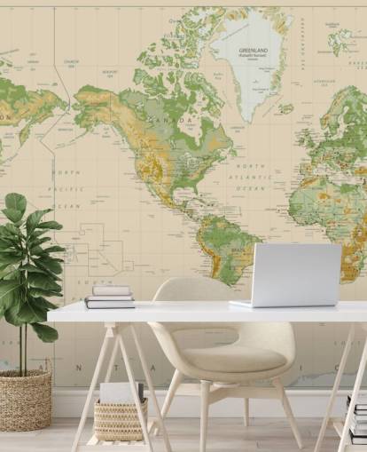 Naturally Shaded World Map Wallpaper
