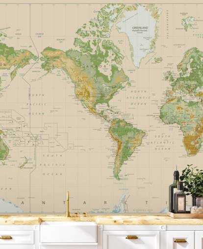 Naturally Shaded World Map Wallpaper