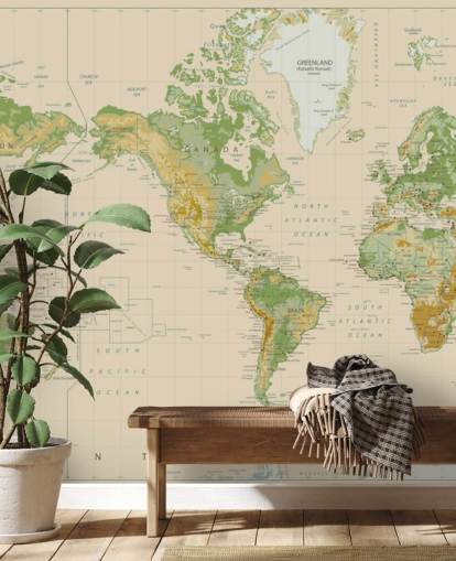 Naturally Shaded World Map Wallpaper