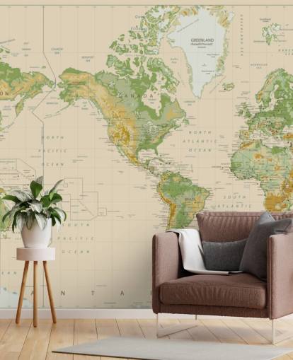 Naturally Shaded World Map Wallpaper