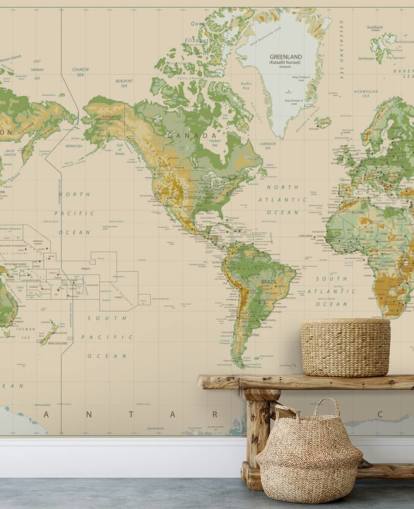 Naturally Shaded World Map Wallpaper