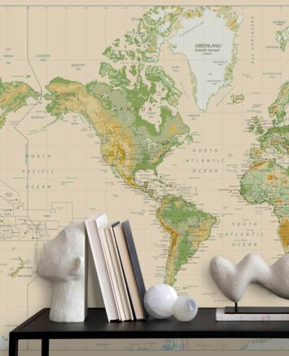 Naturally Shaded World Map Wallpaper