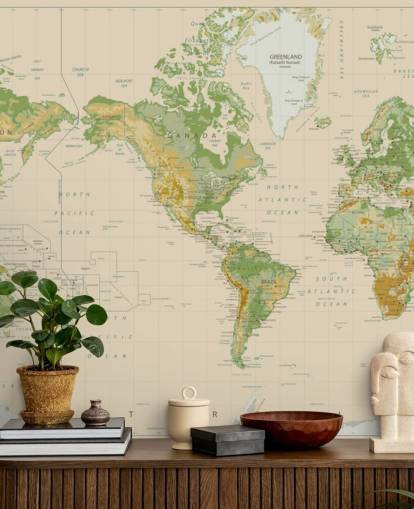 Naturally Shaded World Map Wallpaper