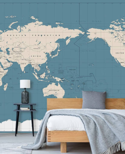 Papel pintado de mapa del mundo azul y blanco