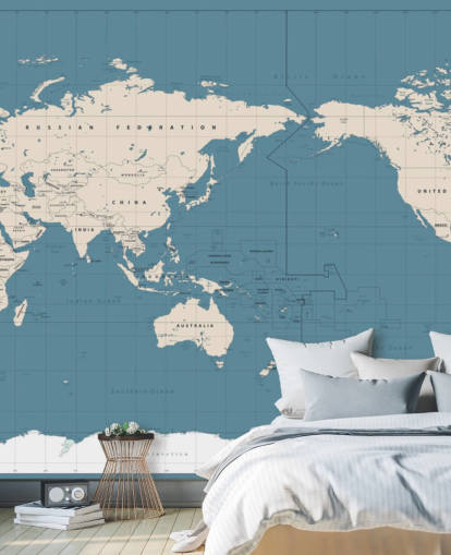 Blue and White World Map Wallpaper
