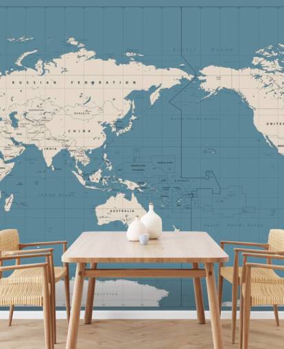Papel pintado de mapa del mundo azul y blanco