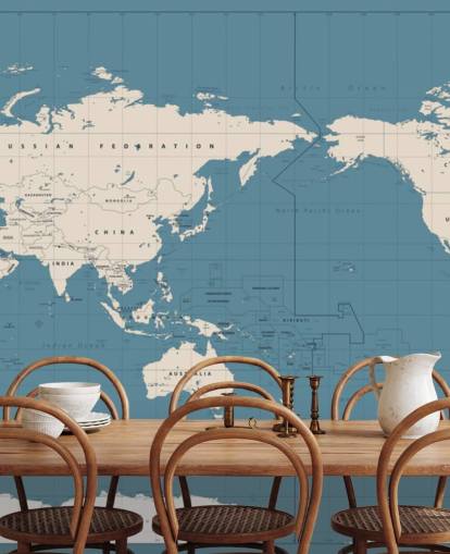 Blue and White World Map Wallpaper