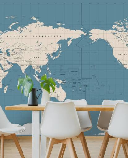 Papel pintado de mapa del mundo azul y blanco