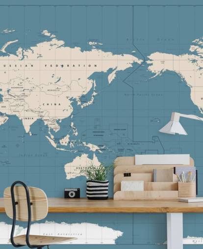 Blue and White World Map Wallpaper