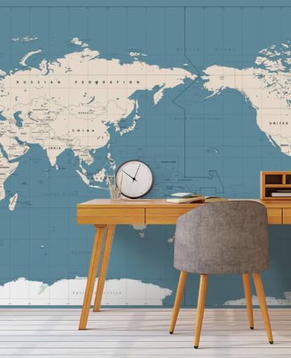 Blue and White World Map Wallpaper