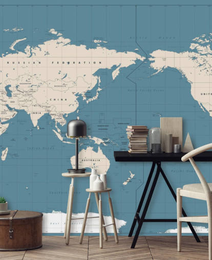 Blue and White World Map Wallpaper