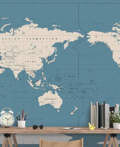 Papel pintado de mapa del mundo azul y blanco