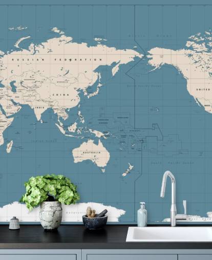 Blue and White World Map Wallpaper