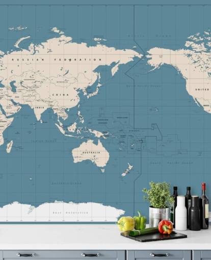 Papel pintado de mapa del mundo azul y blanco Papel pintado de mapa del mundo azul y blanco