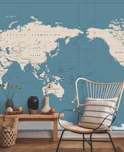 Carta da parati mappa del mondo blu e bianco