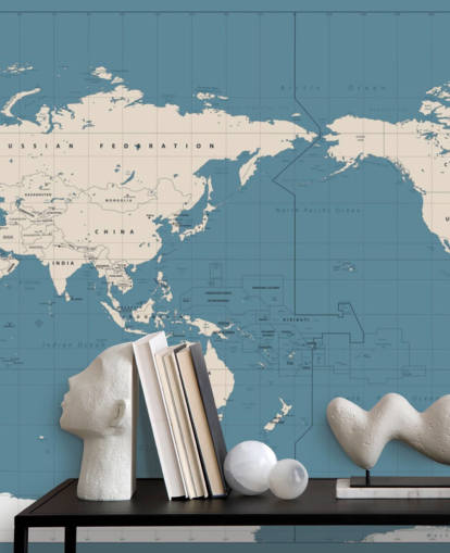 Blue and White World Map Wallpaper