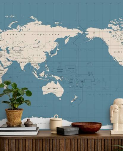 Blue and White World Map Wallpaper