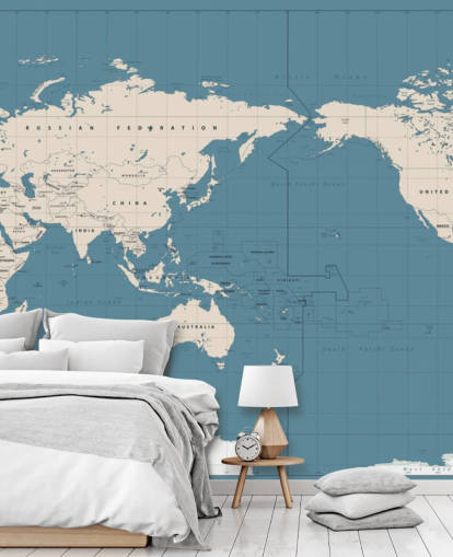 Papel pintado de mapa del mundo azul y blanco