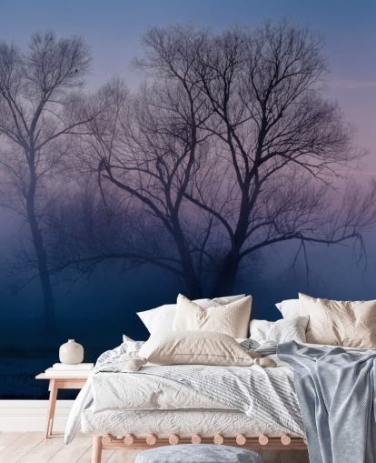 blue misty tree wallpaper