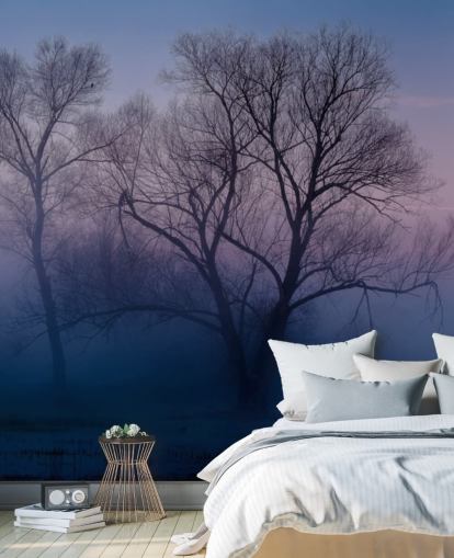 blue misty tree behang blue misty tree behang