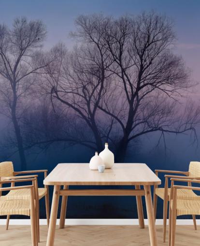 papel de parede azul misty tree