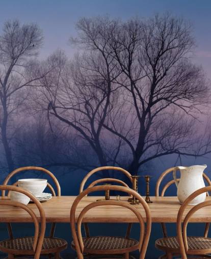 blue misty tree behang blue misty tree behang