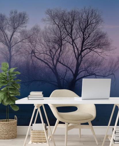 blue misty tree wallpaper