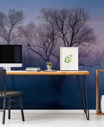 blue misty tree wallpaper