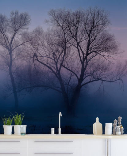 blue misty tree wallpaper