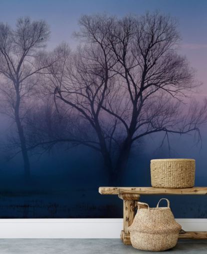 papel de parede azul misty tree