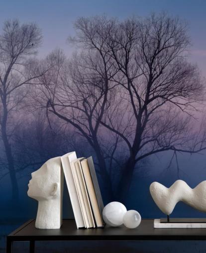 blå tåkete tre tapet