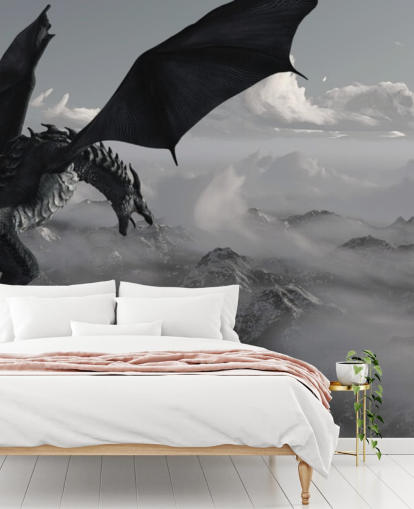 flying and roaring dragon over mountains wallpaper