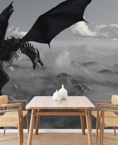 flying and roaring dragon over mountains wallpaper
