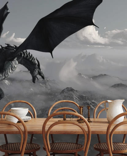 flying and roaring dragon over mountains wallpaper