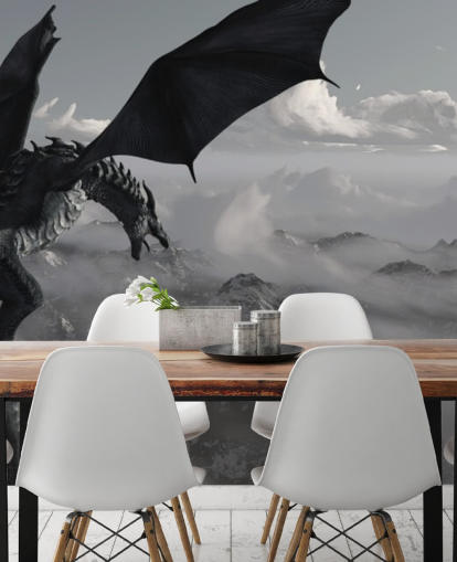 dragón volador y rugiente sobre montañas fondo de pantalla