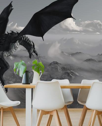 flying and roaring dragon over mountains wallpaper