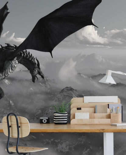 dragón volador y rugiente sobre montañas fondo de pantalla