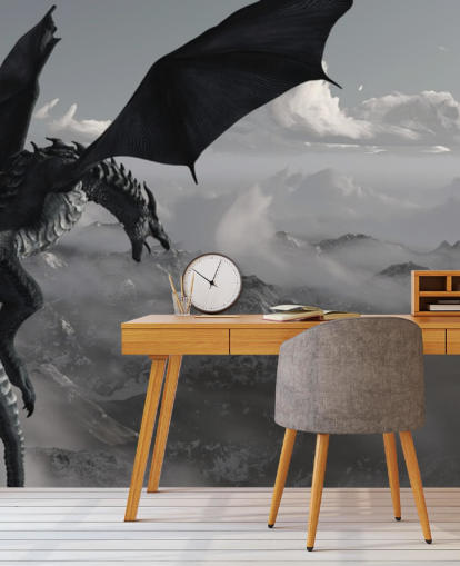 flying and roaring dragon over mountains wallpaper