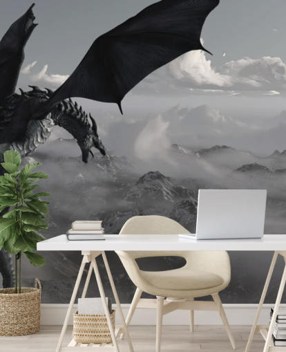 flying and roaring dragon over mountains wallpaper