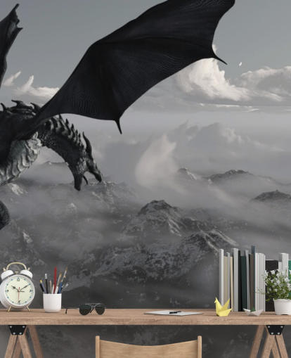 flying and roaring dragon over mountains wallpaper