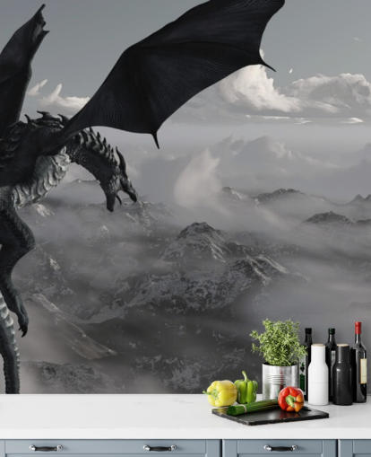 flying and roaring dragon over mountains wallpaper