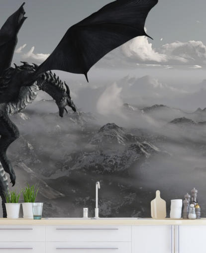 flying and roaring dragon over mountains wallpaper