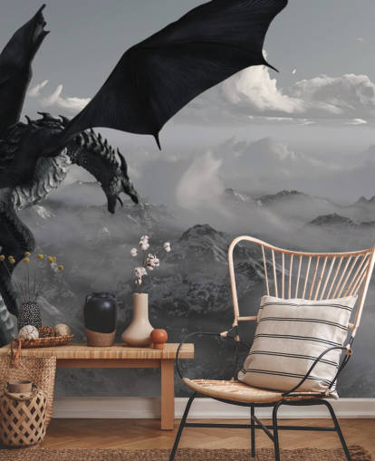 flying and roaring dragon over mountains wallpaper