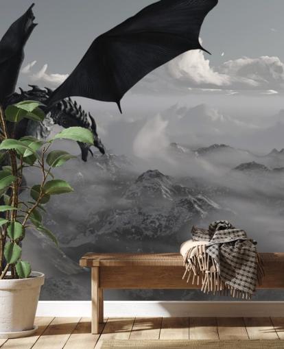 flying and roaring dragon over mountains wallpaper